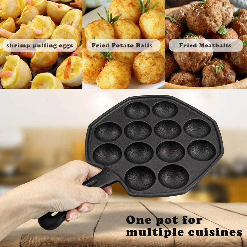 DOERDO DD DOERDO Takoyaki Maker Takoyaki Pan Cast Iron Octopus Meat Ball Mold Nonstick Baking Tray for Octopus Balls  12 Holes - Image 4